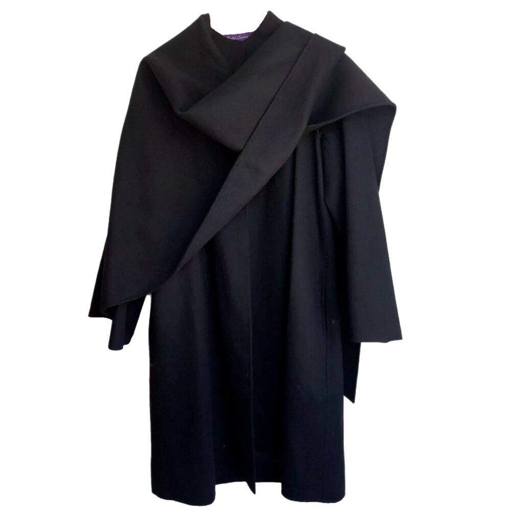 Ralph Lauren Collection Purple Label Black Scarf Shawl Wrap Wool Jacket Coat 6 M